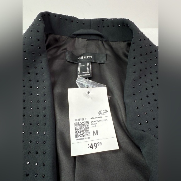 NWT Forever 21 Rhinestone Single Breasted Blazer Black Size Medium - Picture 4 of 10